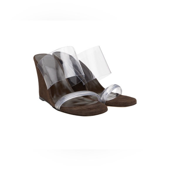 NEW Maryam Nassir Zadeh Oak Suede PVC Wedge Sandals Size 39 (US 9) - Picture 1 of 7